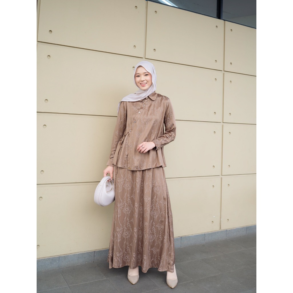 Zysku Xena | Eshal One Set | Atasan Rok Pinggang Karet Setrok Busui Friendly Motif Jacquard