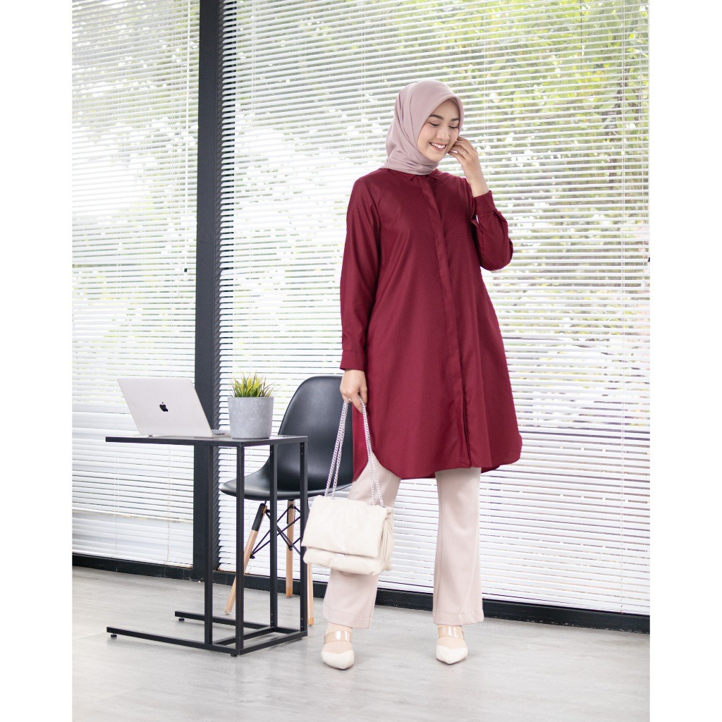 Zysku Xena | Minor Defect | Basic Long - 9 Warna | Kemeja Kerja Polos Kantor Wanita Lengan Panjang
