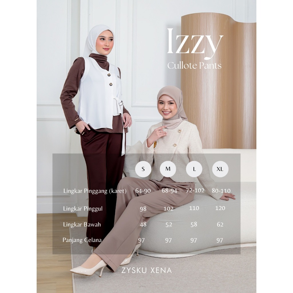 Zysku Xena | Izzy Cullote Pants - 4 Warna | Celana Panjang Kerja Kantor Wanita Wide Leg Kulot Scuba