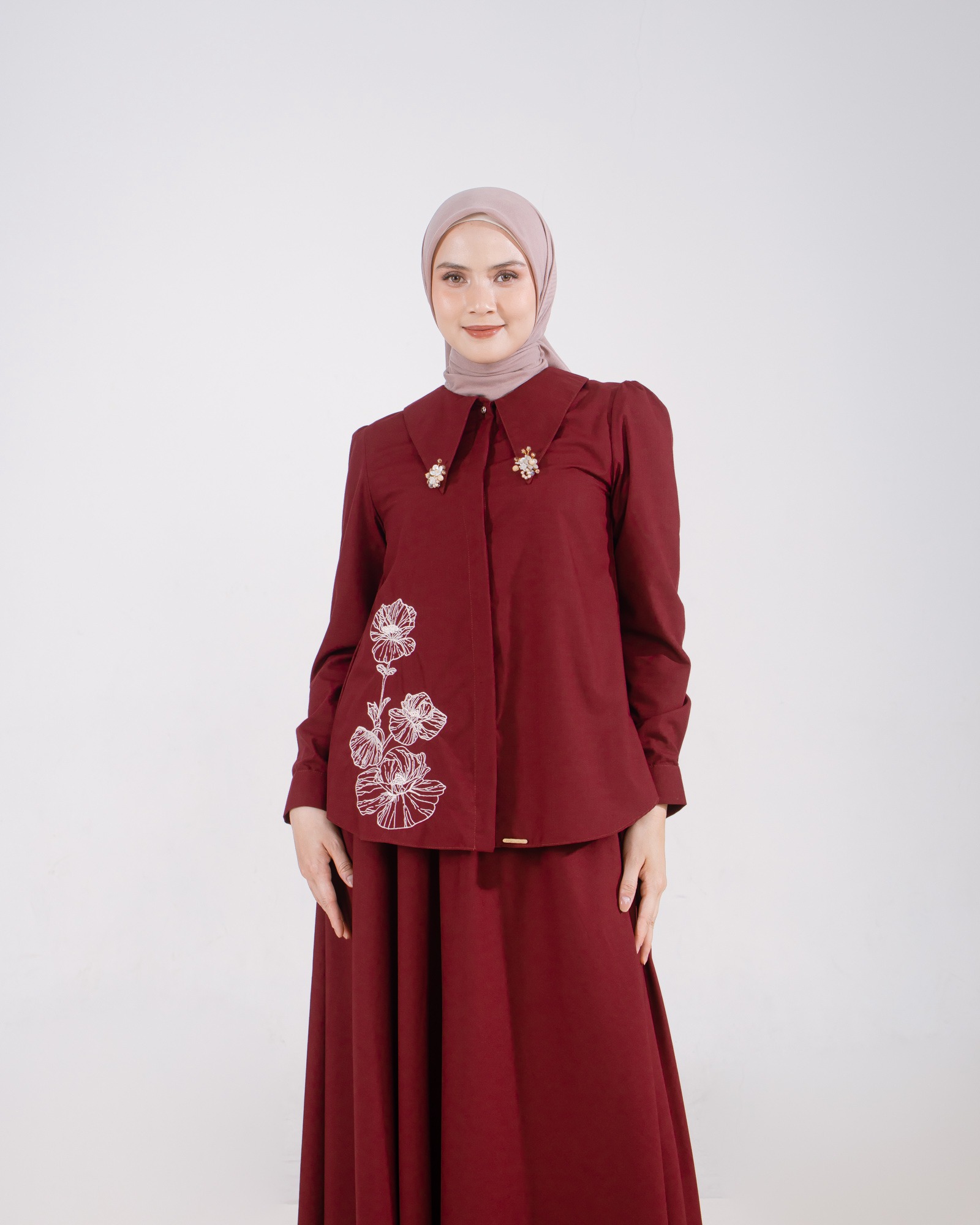 Zysku Xena | Lavatera One Set Shirt & Skirt | Sarimbit Polos Bordir Atasan Rok Setrok Busui Friendly