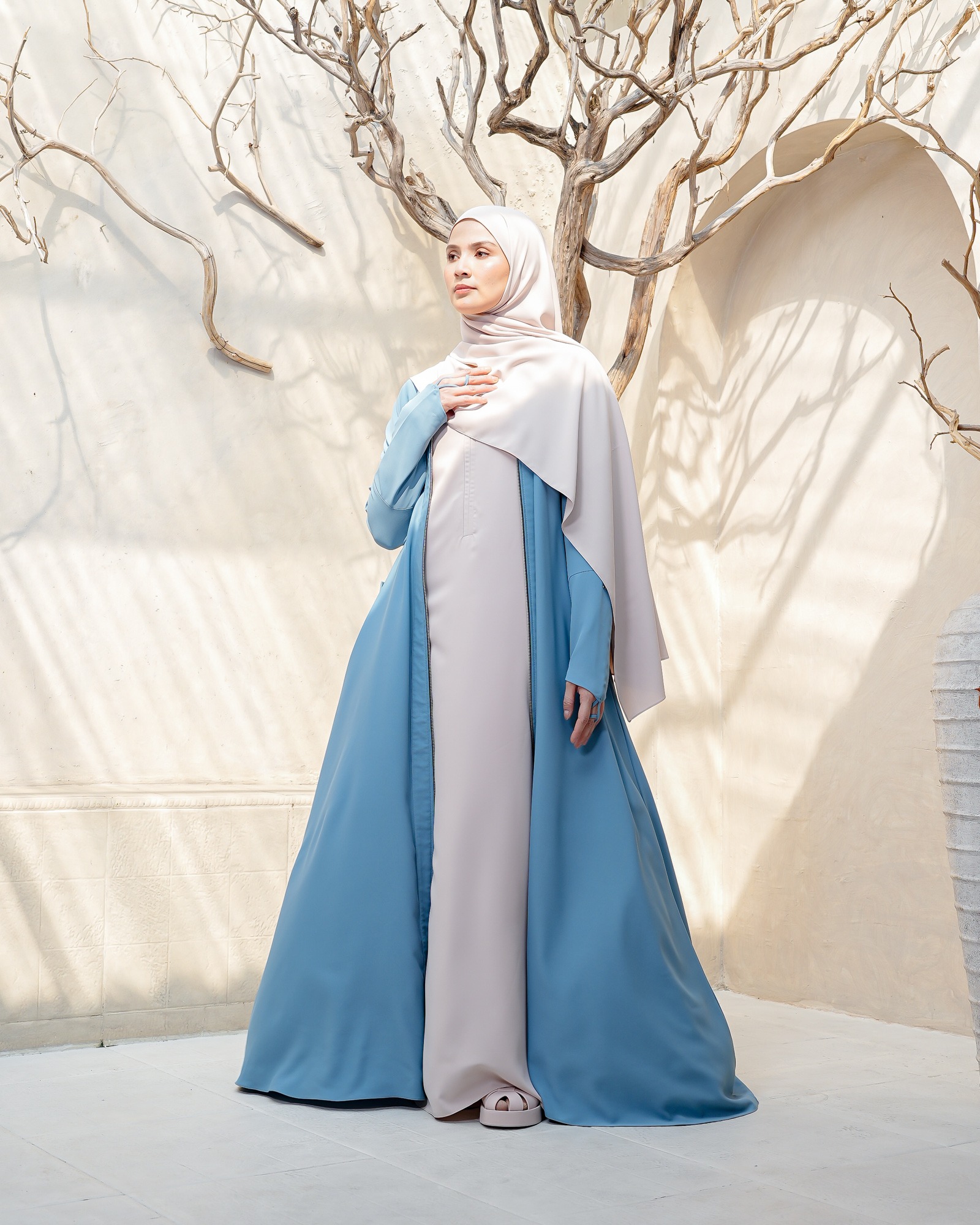 Zysku Xena | Yalla Set Abaya + Outer (free Pashmina) - 4 Warna | Gamis Dress Lengan Panjang Haji Umroh