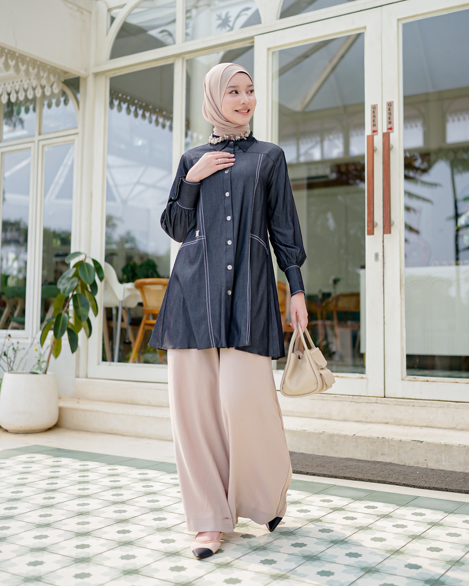 Zysku Xena | Isara Tunic  - 3 Warna | Kemeja Tunik Lengan Panjang Wanita Denim Look