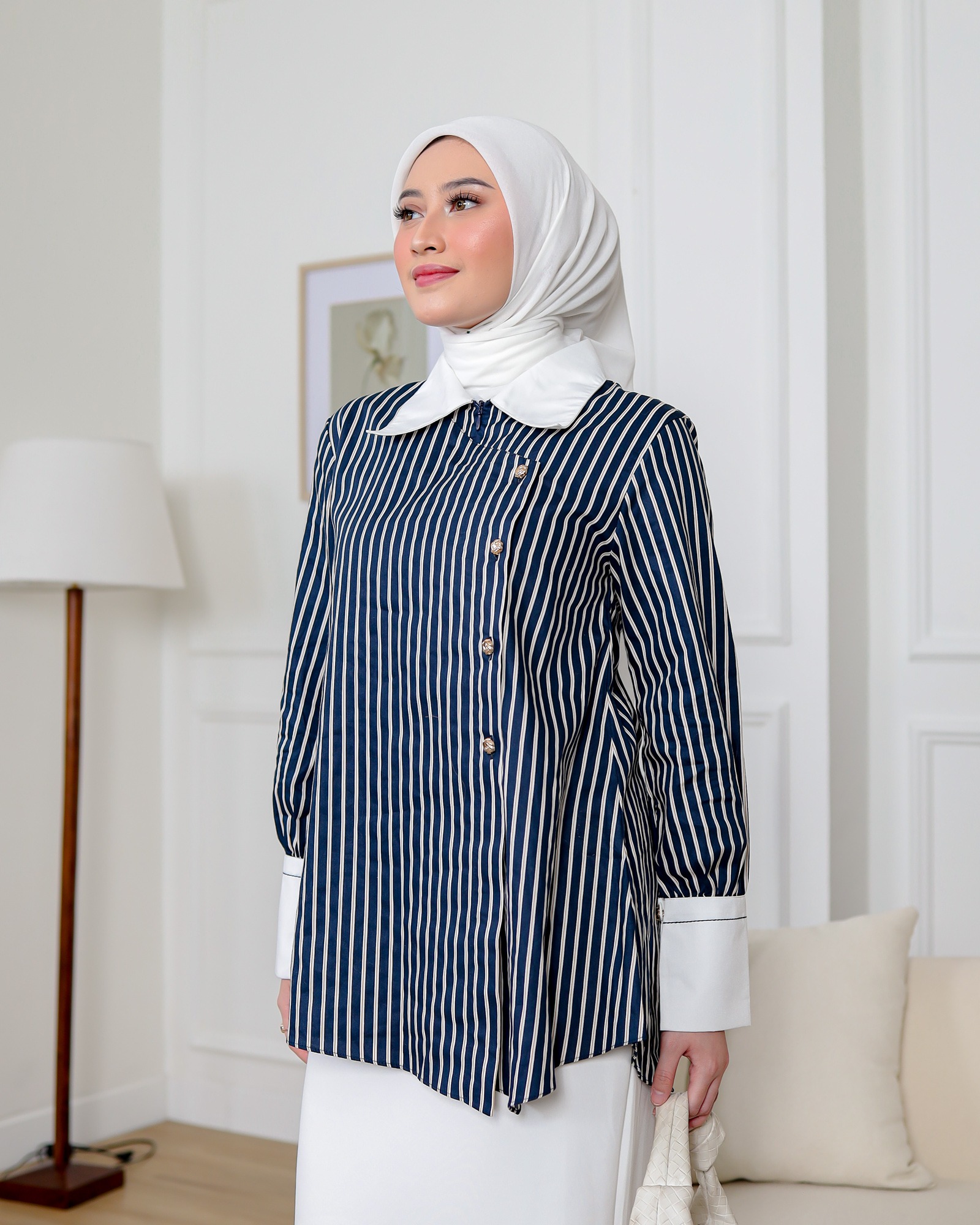 Zysku Xena | Arum Shirt - 2 Warna | Kemeja Kantor Janggan Lengan Panjang Wanita Stripes Salur