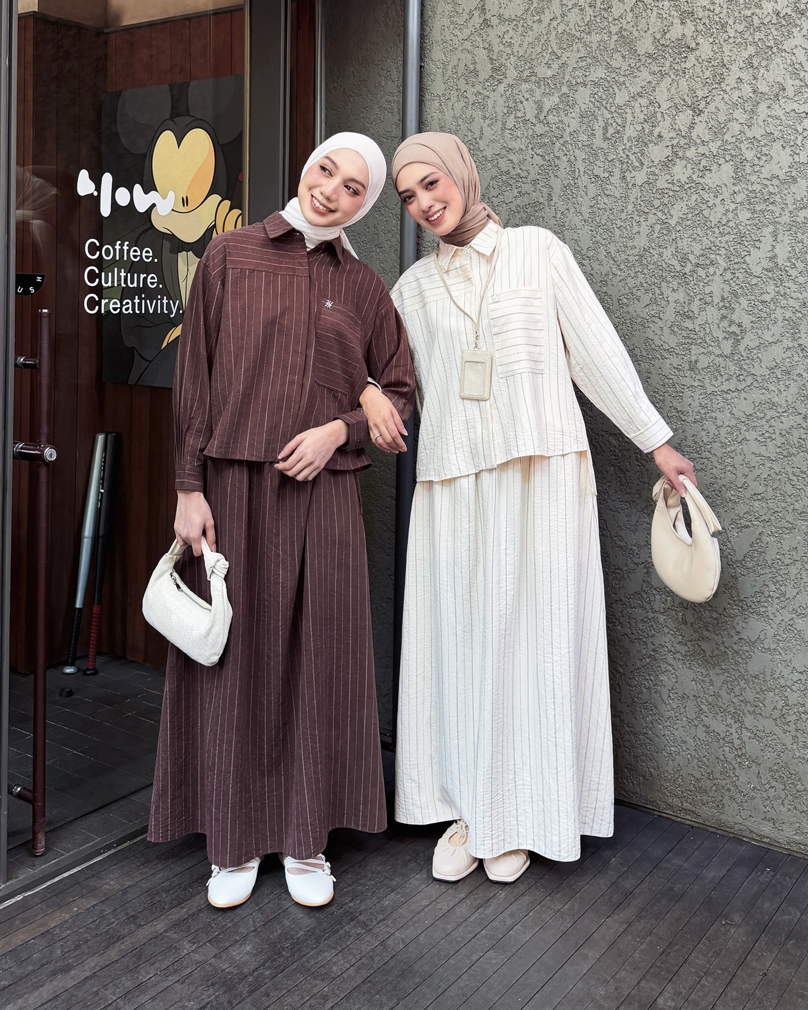 Zysku Xena - Ruelle One Set - 6 Warna | Setelan Kemeja dan Rok Salur Oversize