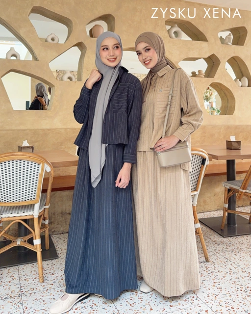 Zysku Xena - Ruelle One Set - 6 Warna | Setelan Kemeja dan Rok Salur Oversize