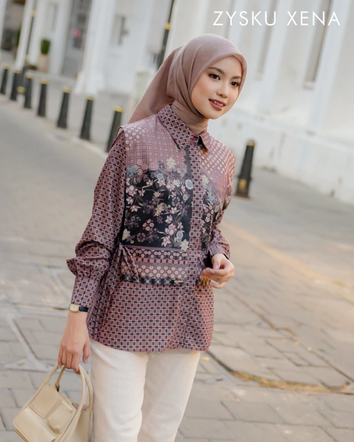 Zysku Xena | Rona Blouse - 5 Warna | Kemeja Atasan Layer Print Batik Inspired Agustusan