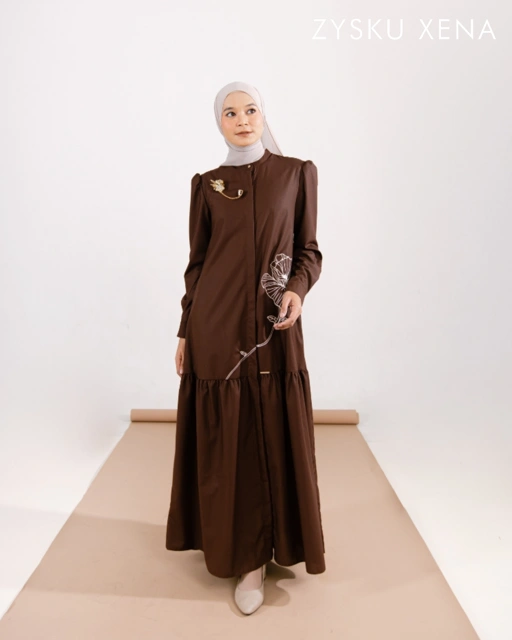 Image of Zysku Xena | Lavatera Dress | Sarimbit Polos Bordir Gamis Kancing Depan Busui Friendly