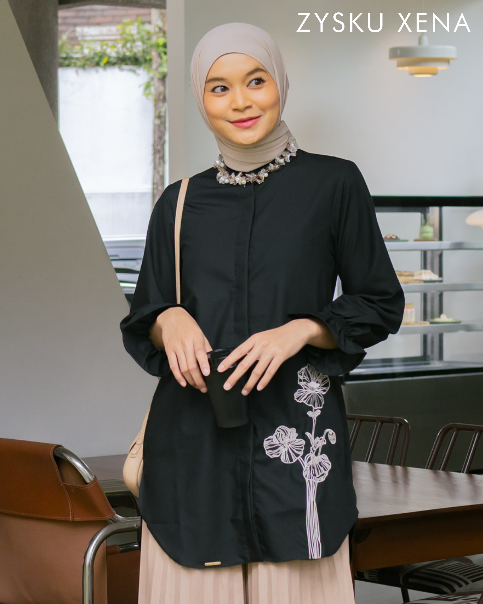 Zysku Xena | Lunavera Tunic - 4 Warna| Tunic Polos Bordir Lengan Panjang Wanita