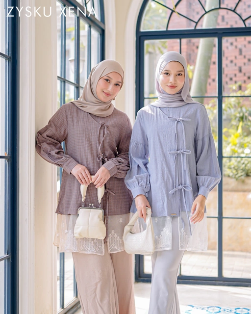 Image of Zysku Xena | Lumea Tunic - 3 Warna | Tunik Atasan Casual Lengan Panjang Wanita Linen Apron Renda