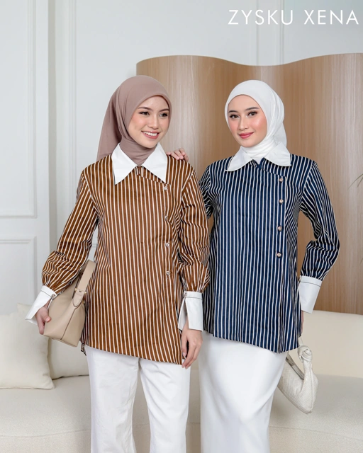 Image of Zysku Xena | Arum Shirt - 2 Warna | Kemeja Kantor Janggan Lengan Panjang Wanita Stripes Salur