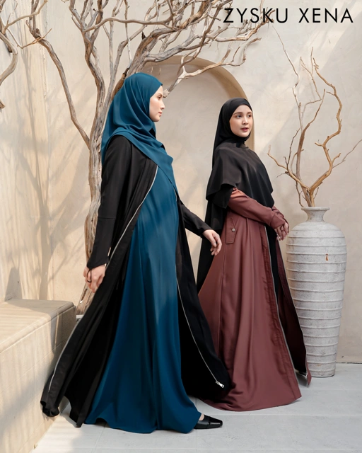 Image of Zysku Xena | Yalla Set Abaya + Outer (free Pashmina) - 4 Warna | Gamis Dress Lengan Panjang Haji Umroh
