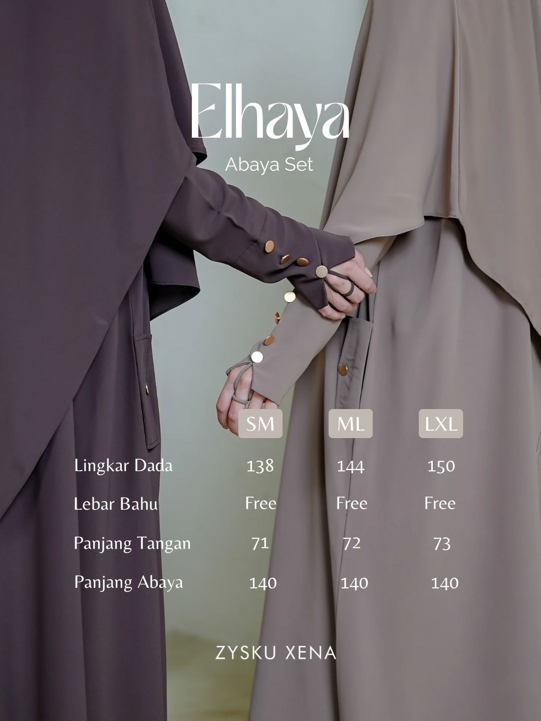 Zysku Xena | Elhaya Set 2 pcs (abaya + khimar) - 7 Warna | Gamis Set Khimar Haji Umroh