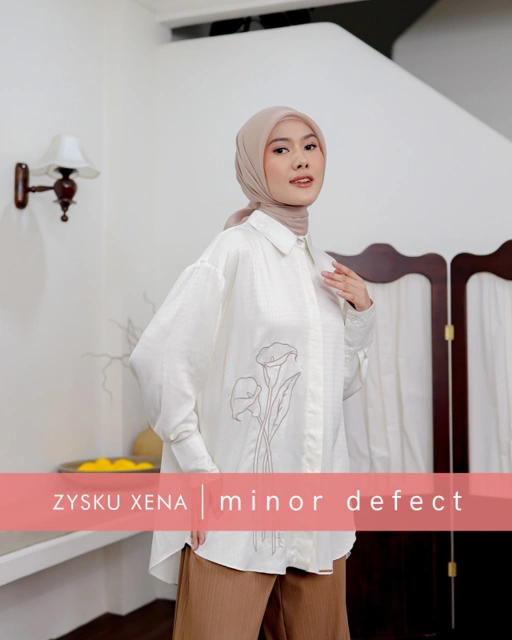 Image of Zysku Xena | Minor Defect | Sona Shirt - 5 Warna | Kemeja Filo Bordir Oversize Longgar Lengan Panjang Wanita