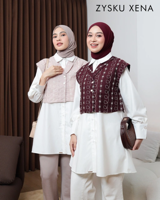 Image of Zysku Xena | Verena Shirt Set - 4 Warna | Set Kemeja Basic Vest Rompi Lengan Panjang Tunik Polos