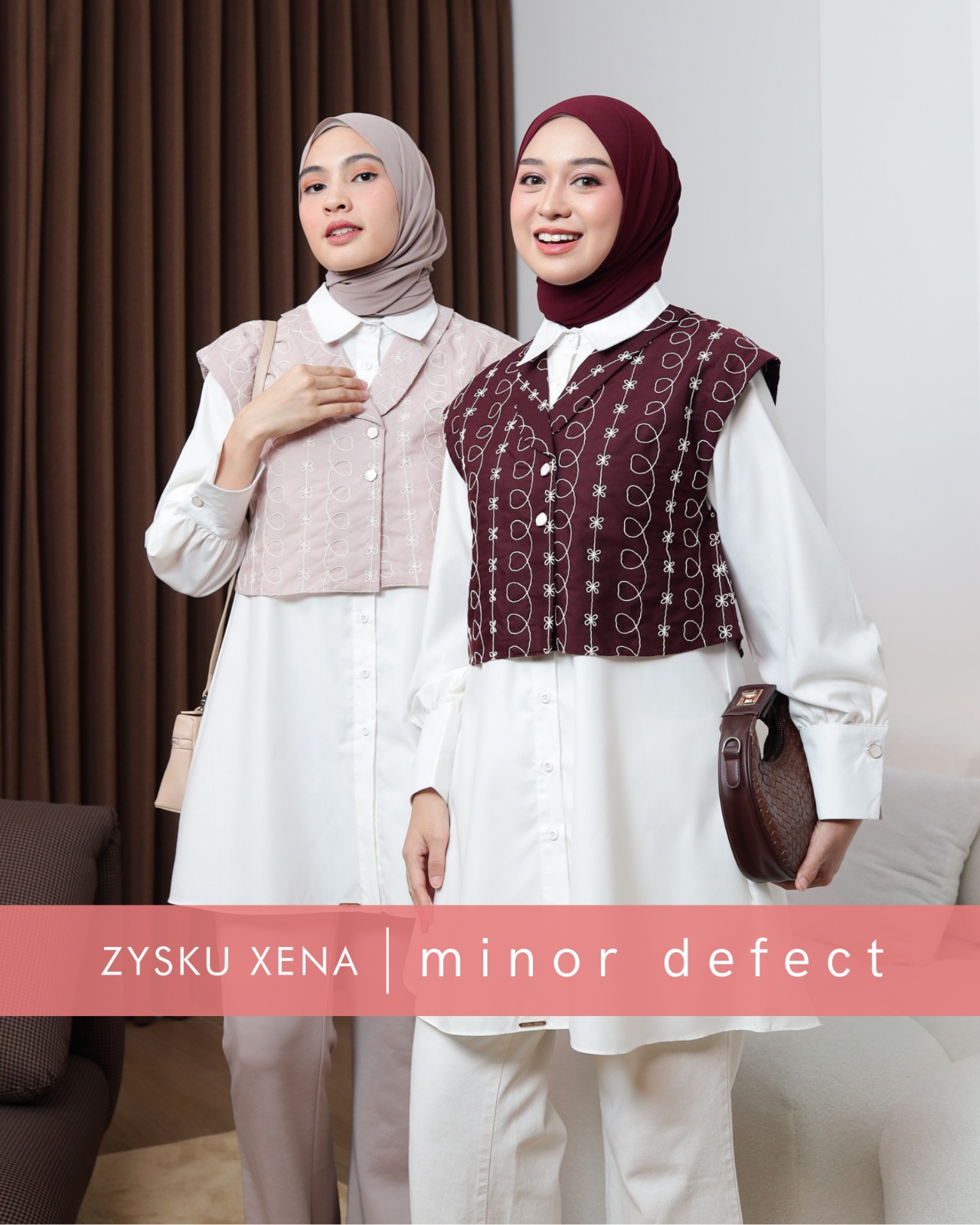 Zysku Xena | Minor Defect | Verena Shirt Set - 4 Warna | Set Kemeja Basic Vest Rompi Lengan Panjang Tunik Polos