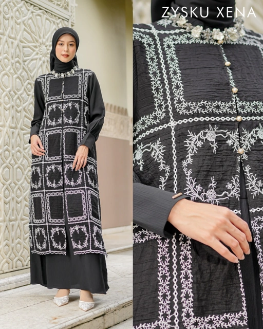Image of Zysku xena | Petra Dress - 4 Warna | Gamis abaya lebaran bordir rompi