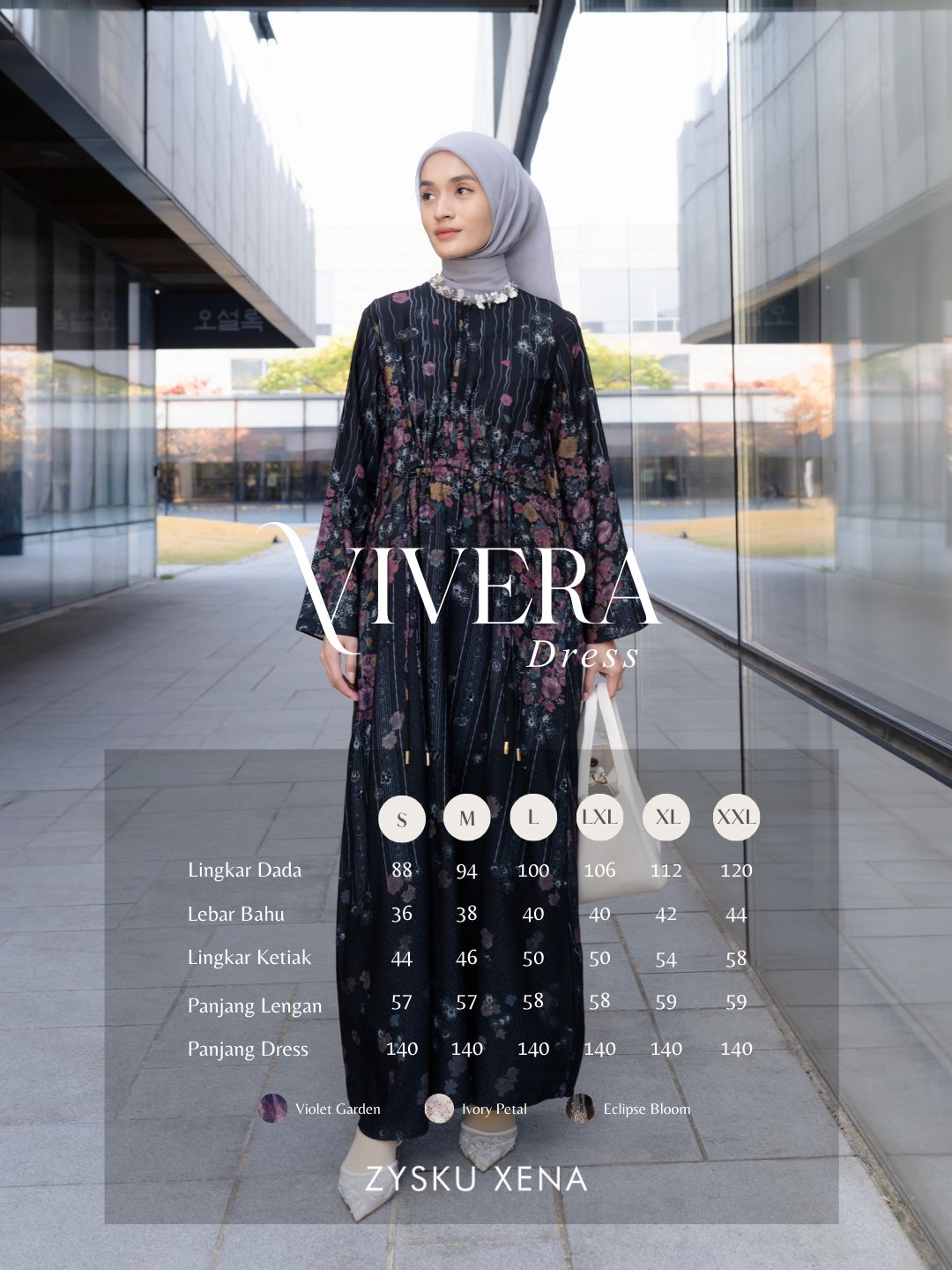 Zysku Xena | Vivera Dress - 3 Warna | Dress Print Busui Friendly Lebaran