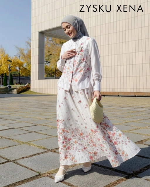Image of Zysku Xena | Vivera One Set & Blouse - 3 Warna | Setelan Blus dan Rok Busui Friendly Lebaran