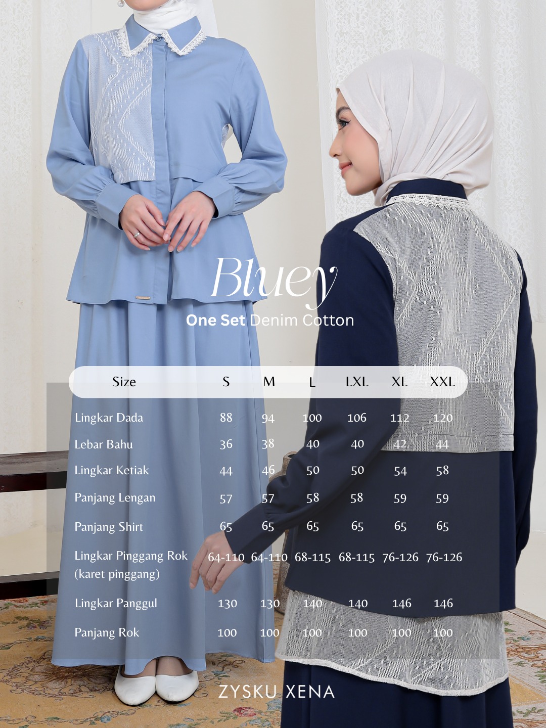 Zysku Xena | Bluey One Set - 2 Warna | Setelan Kemeja Rok Apron Busui Friendly