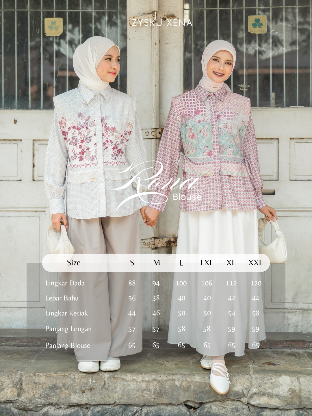 Zysku Xena | Rona Blouse - 5 Warna | Kemeja Atasan Layer Print Batik Inspired Agustusan