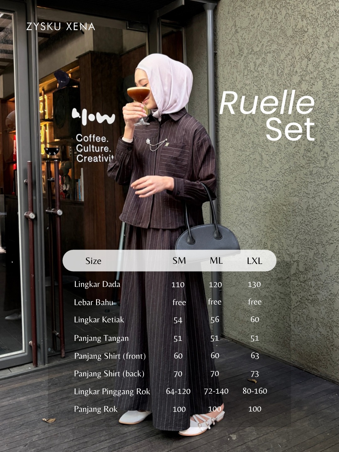Zysku Xena - Ruelle One Set - 6 Warna | Setelan Kemeja dan Rok Salur Oversize