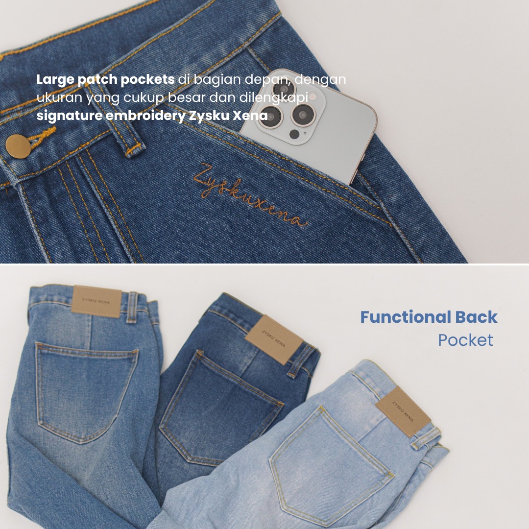 Zysku Xena | Alma Straight Jeans - 3 Warna | Celana Denim Lurus Longgar