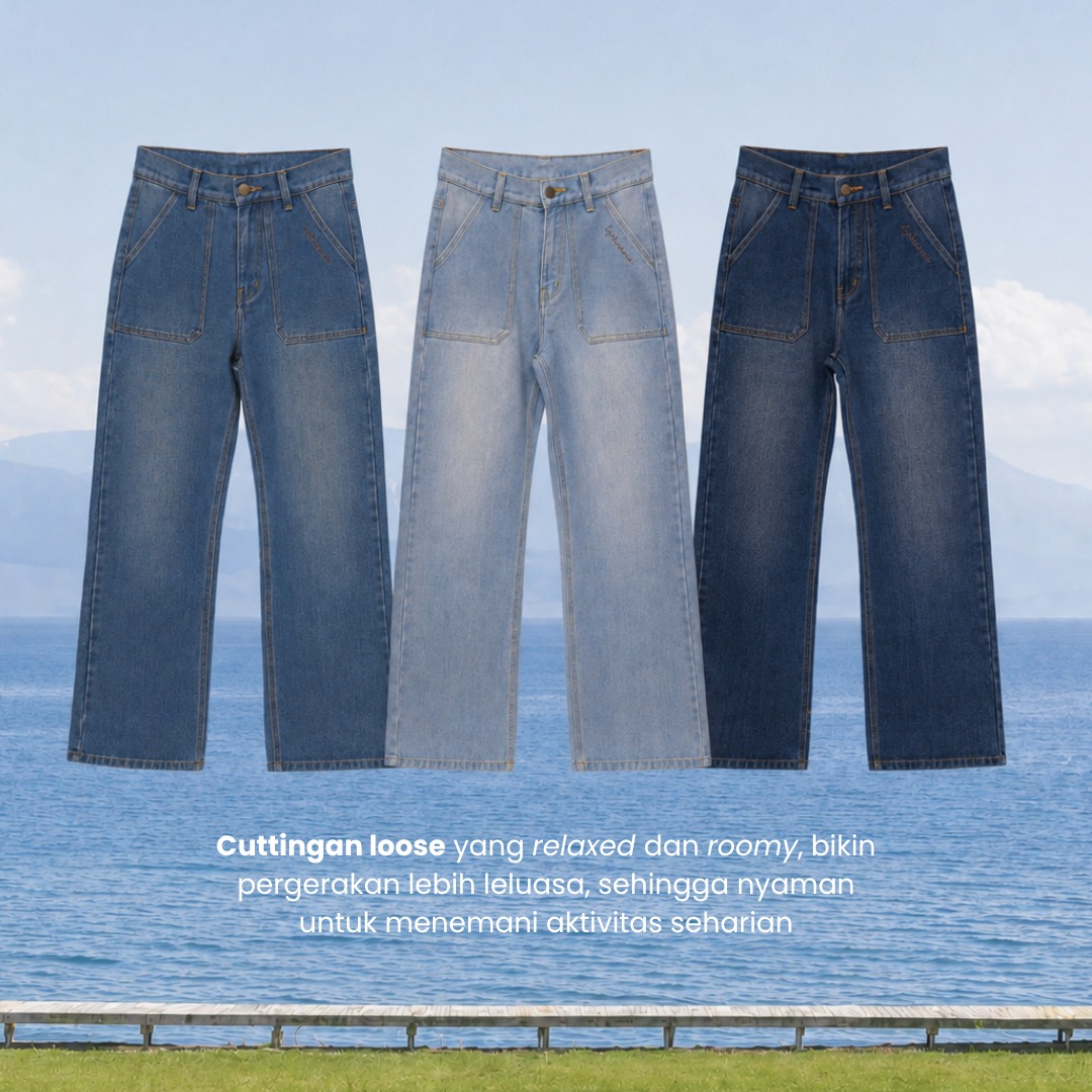 Zysku Xena | Alma Straight Jeans - 3 Warna | Celana Denim Lurus Longgar
