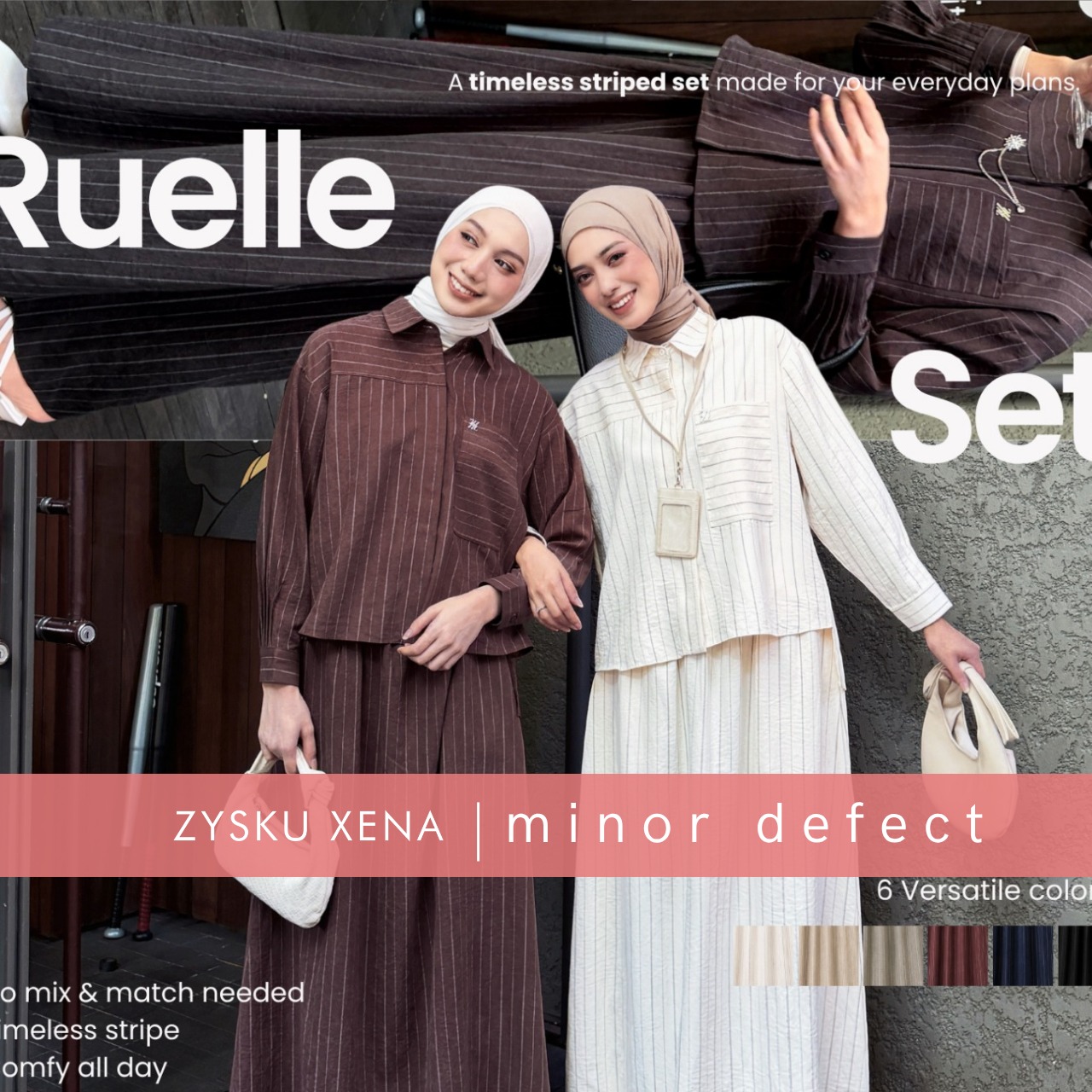 Zysku Xena | Minor Defect | Ruelle One - 6 Warna | Setelan Kemeja dan Rok Salur Oversize