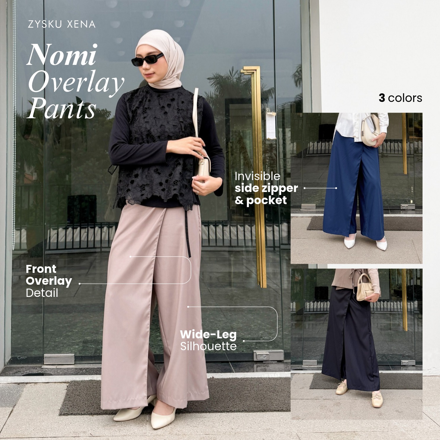 Zysku Xena | Nomi Overlay Pants - 3 Warna | Celana Kulot Flap