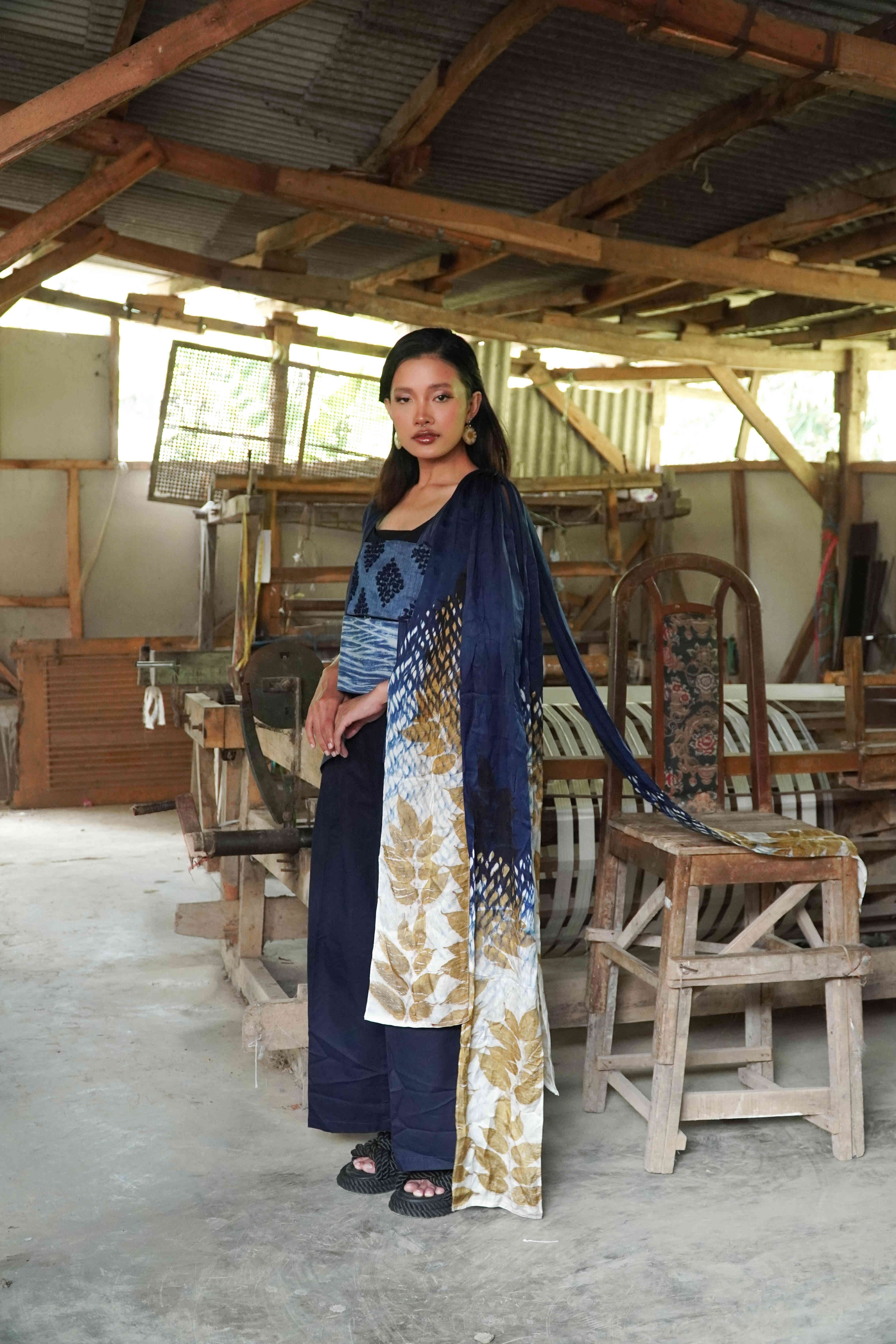 BOOLAO Shawl OMBRE Shibori on Ecoprint
