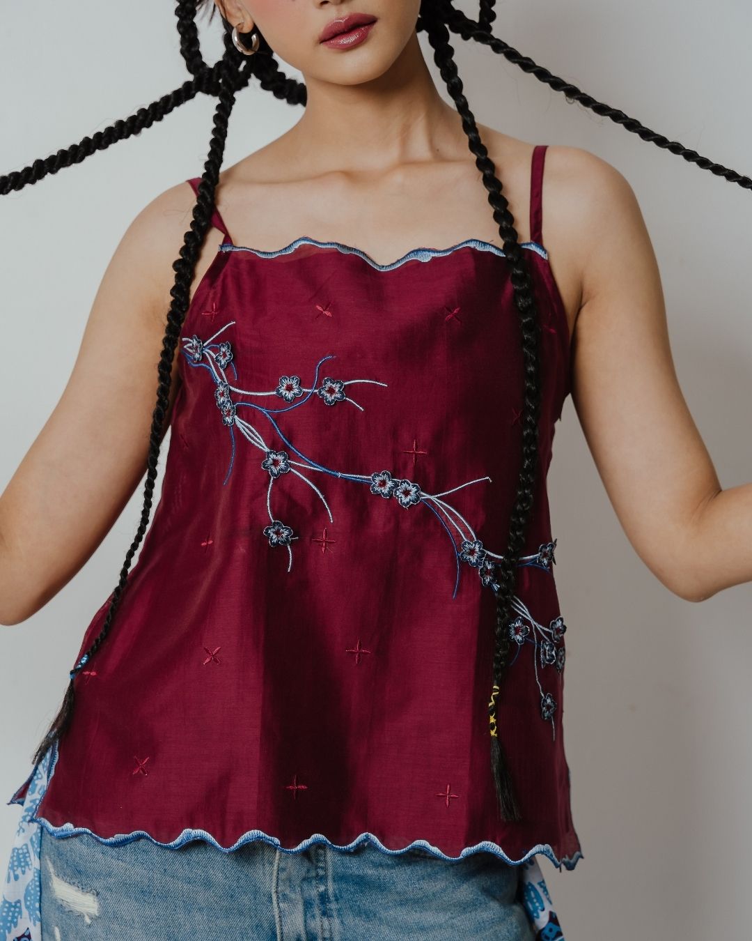BOOLAO Camisole Sakura 3D Embroidery - Red Wine
