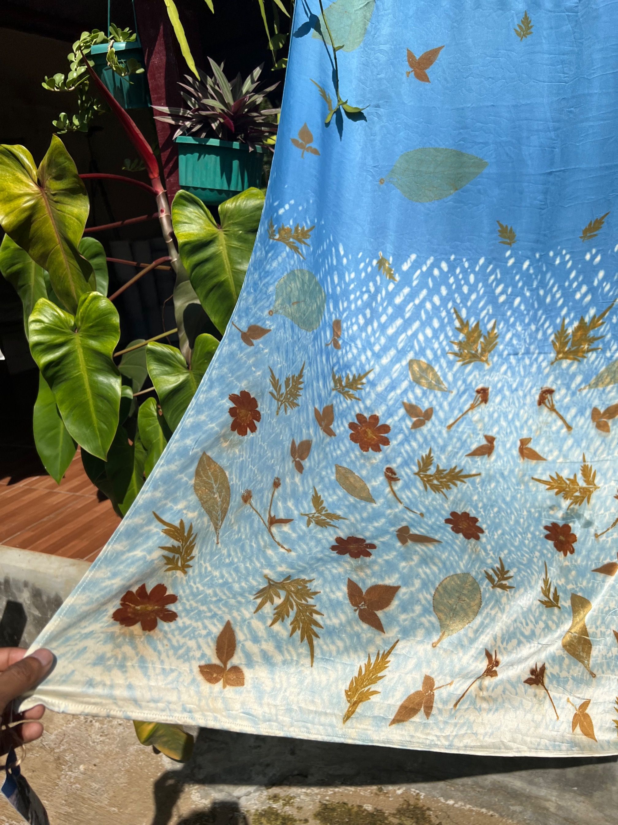 BOOLAO Textiles - Arashi Sky Blue Botanical Shibori on Ecoprint