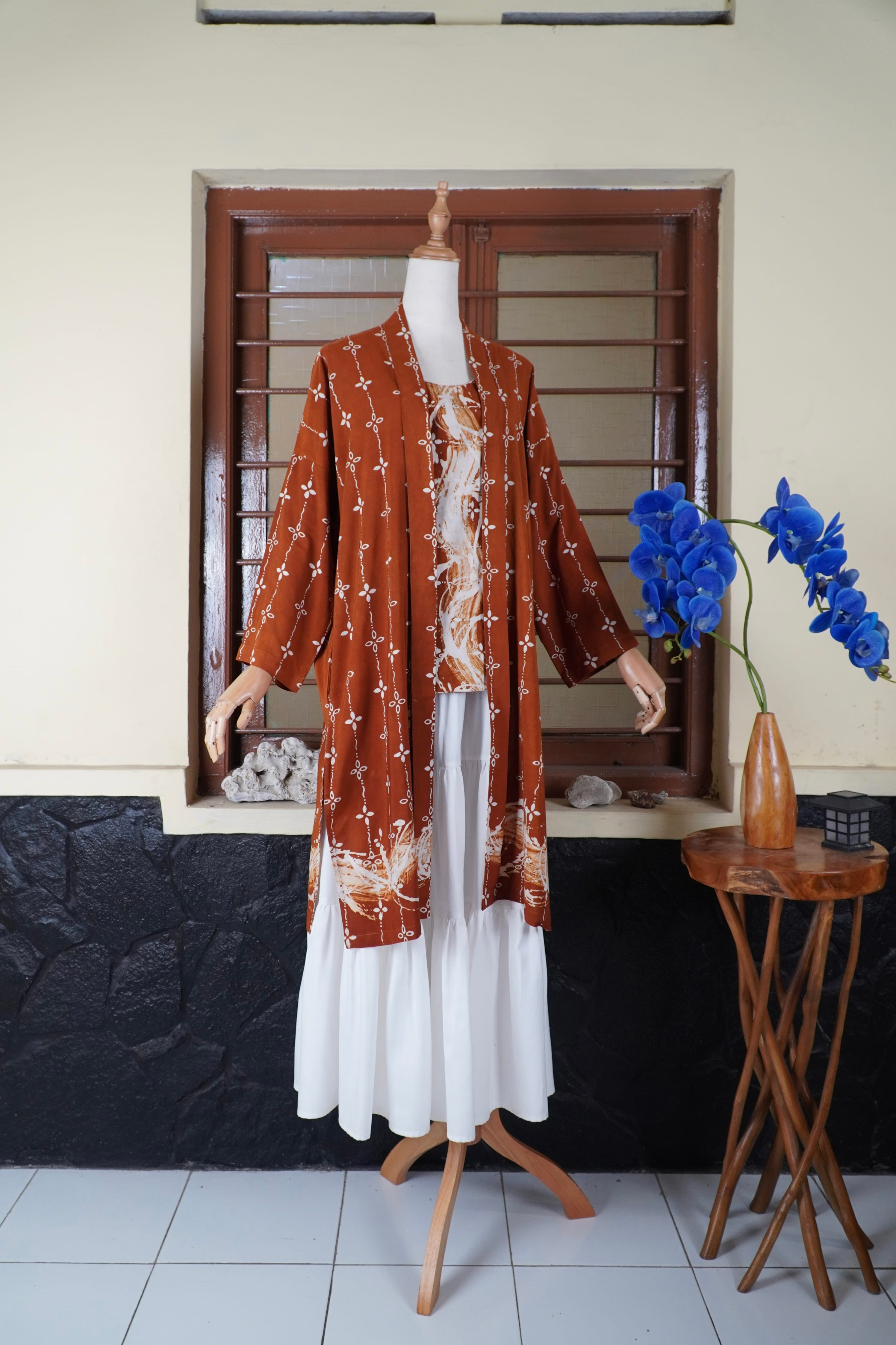 BOOLAO Kumeli Outer Kebaya Detachable Caramel (Kebaya Bongkar Pasang Batik Kawung) - Coklat