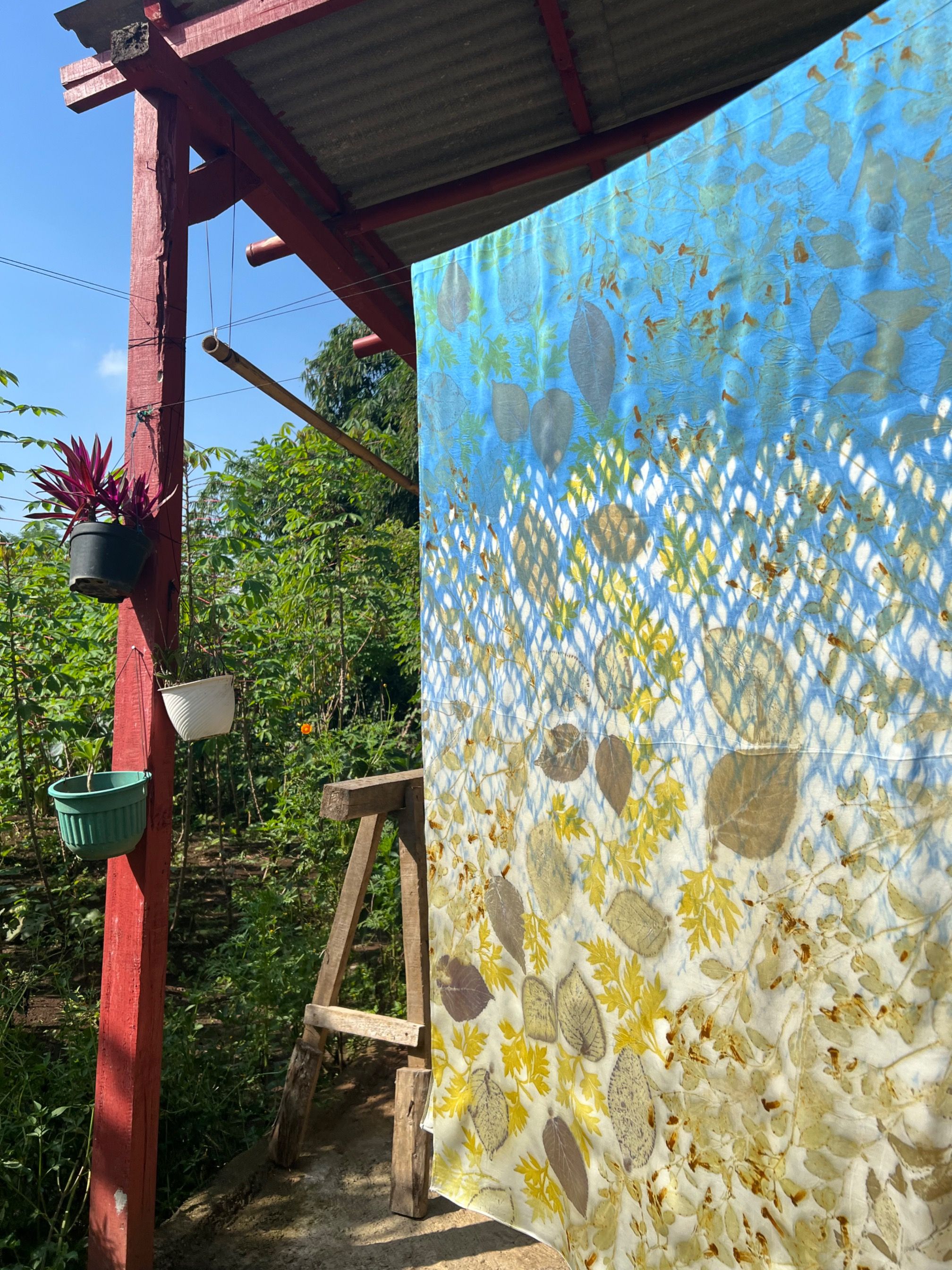 BOOLAO Textiles - Arashi Sky Blue Botanical Shibori on Ecoprint