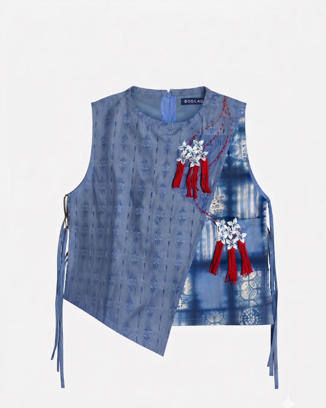 BOOLAO VEST Asymmetric Sashiko 3D Embroidery