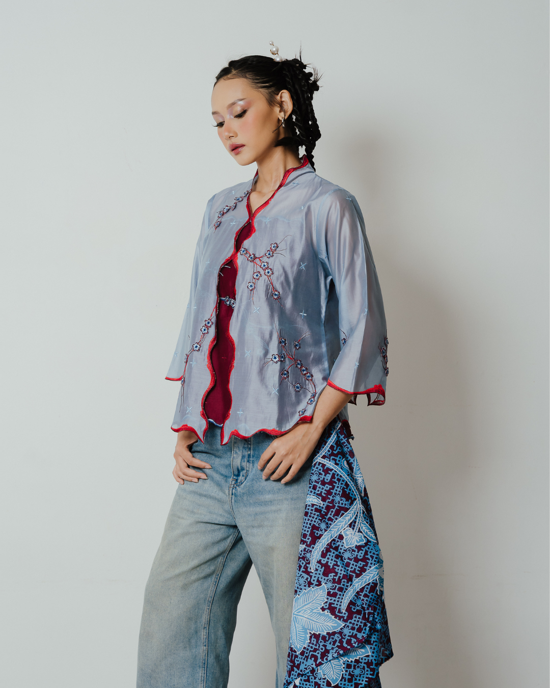 BOOLAO Kebaya Sakura 3D Embroidery - Denim Blue