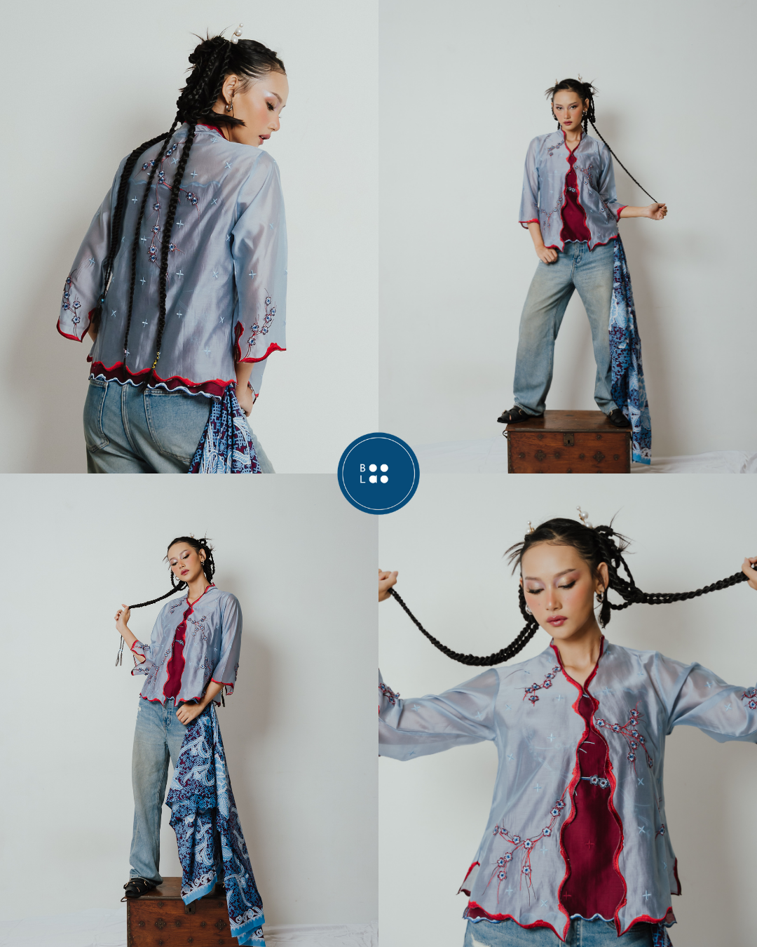 BOOLAO Kebaya Sakura 3D Embroidery - Denim Blue