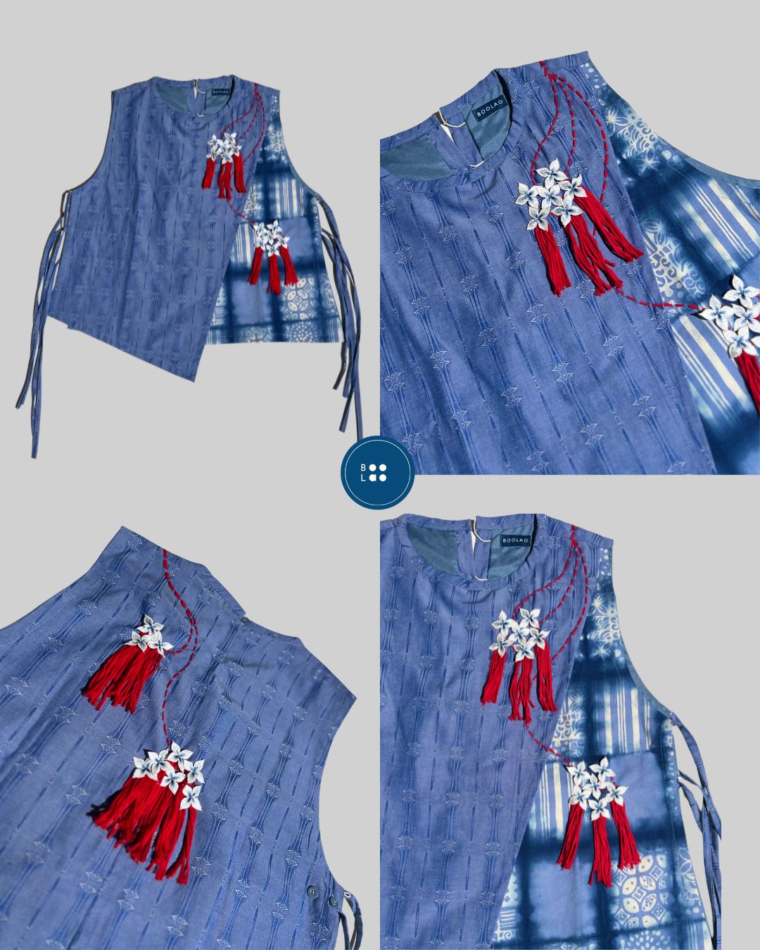 BOOLAO VEST Asymmetric Sashiko 3D Embroidery