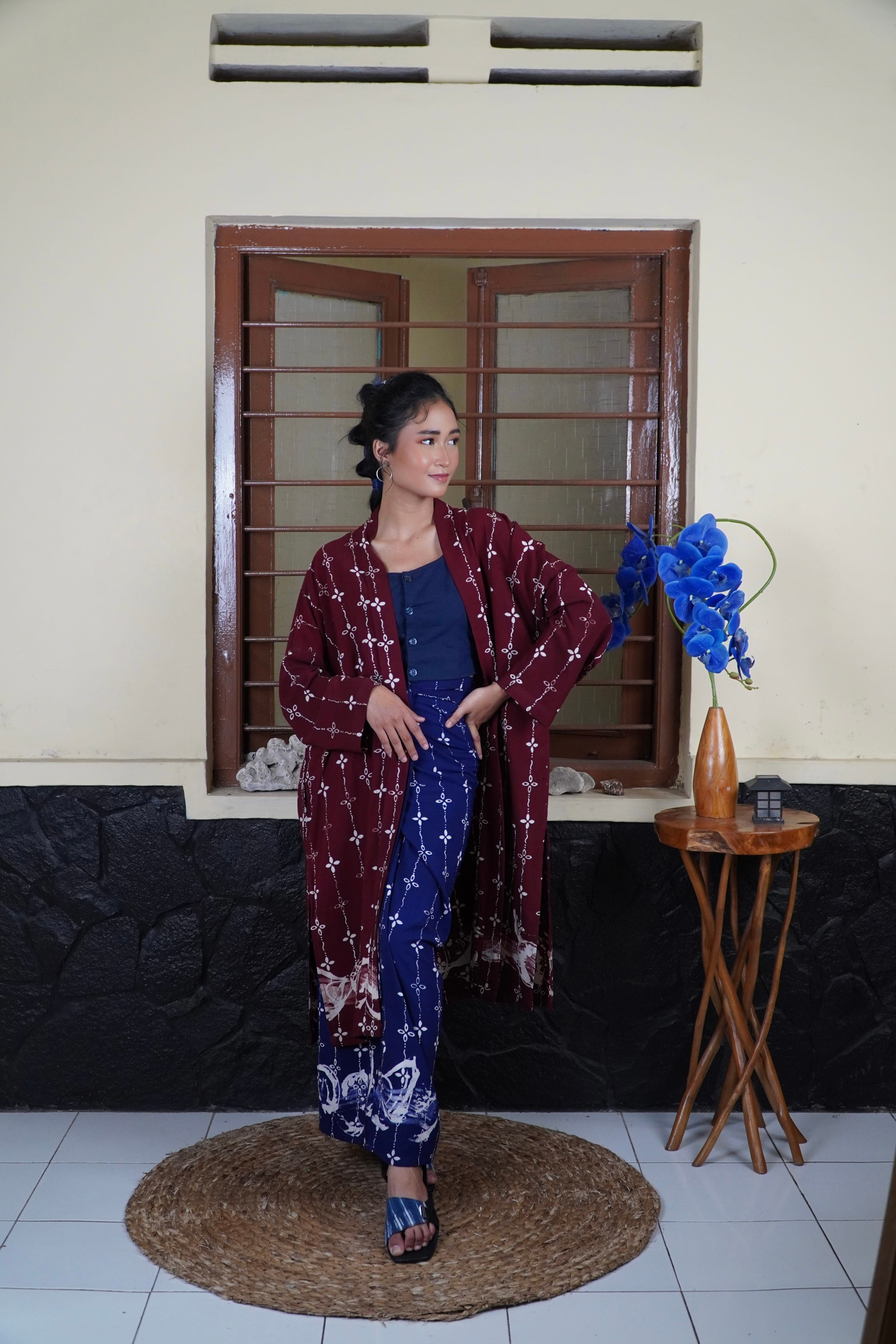 BOOLAO Kumeli Wrap Skirt Navy Blue (Rok Lilit Ikat Batik Kawung) - Biru Dongker