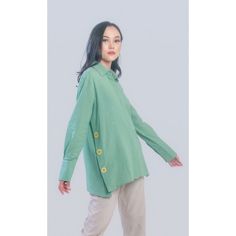 BOOLAO Kemeja Kancing Bunga (PICNIC PANIC DAISY SHIRT) - Matcha Hijau Mint