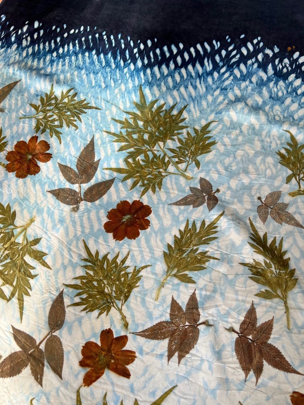 BOOLAO Textiles - Ombre Navy Shibori on Ecoprint