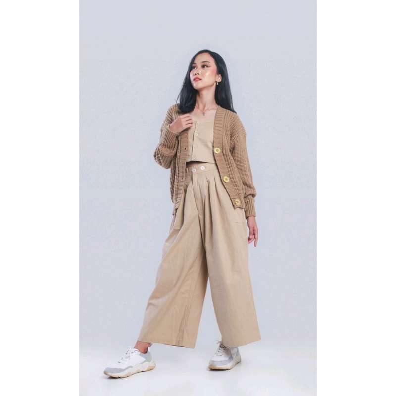 BOOLAO Hakama Pants (Celana Kulot - Palazo Linen) - Creme Panjang 85cm