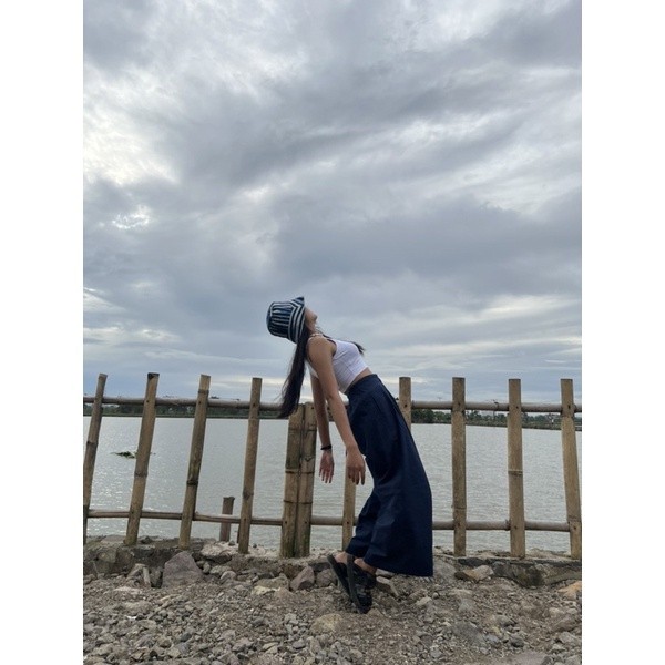BOOLAO Hakama Pants - Navy (Celana Pallazo Kulot Linen Polos)