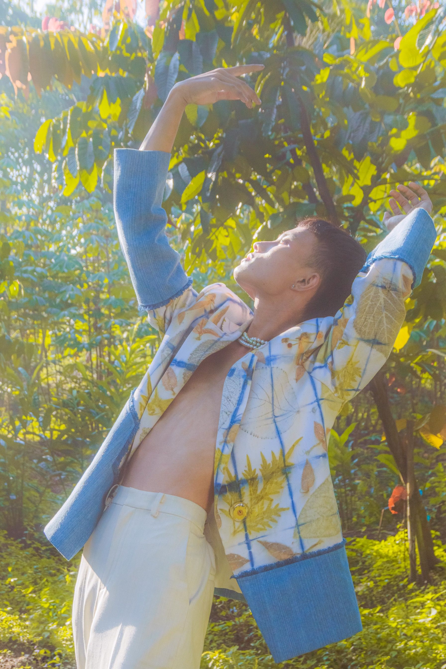 BOOLAO Two Tone Blazer Shibori On Ecoprint x Denim