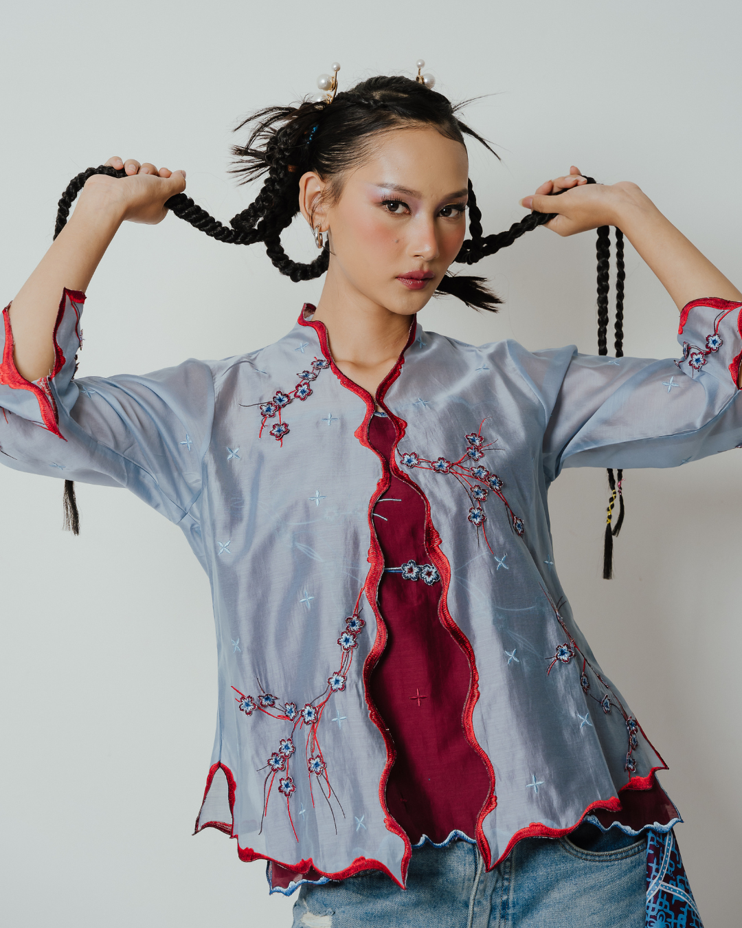 BOOLAO Kebaya Sakura 3D Embroidery - Denim Blue