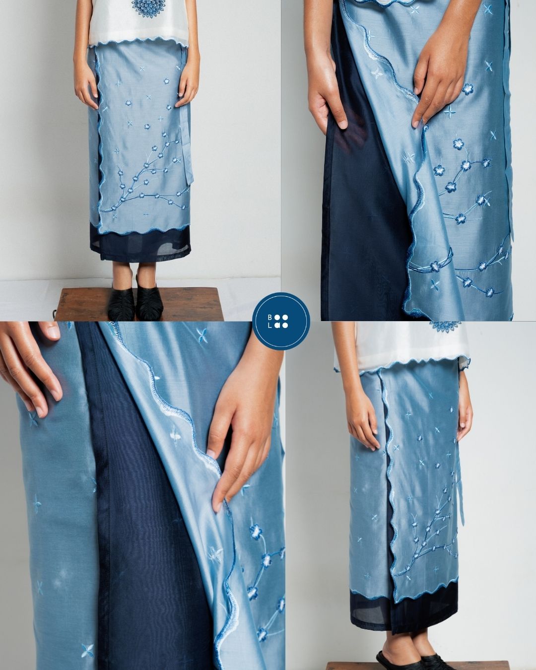 BOOLAO Sakura Saroong Wrap Skirt - Denim Blue