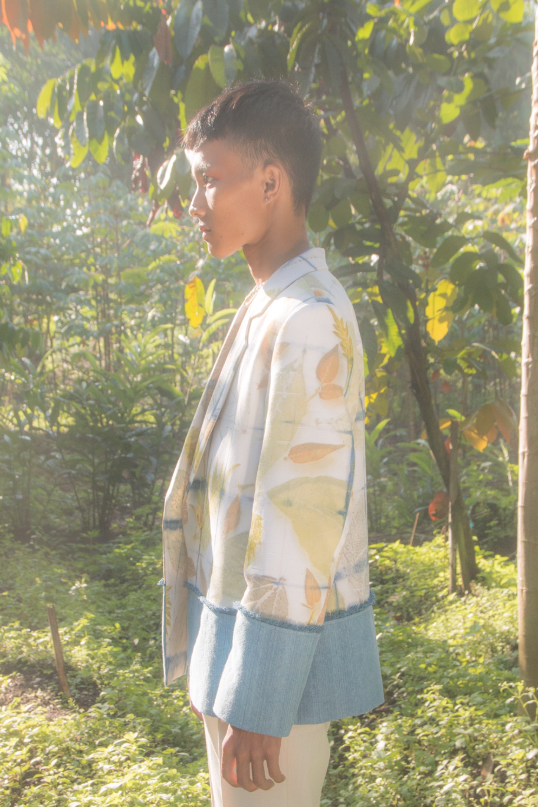 BOOLAO Two Tone Blazer Shibori On Ecoprint x Denim