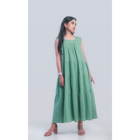 BOOLAO Picnic Panic Sleeveless Tiered Dress Pantai - Matcha Hijau Mint