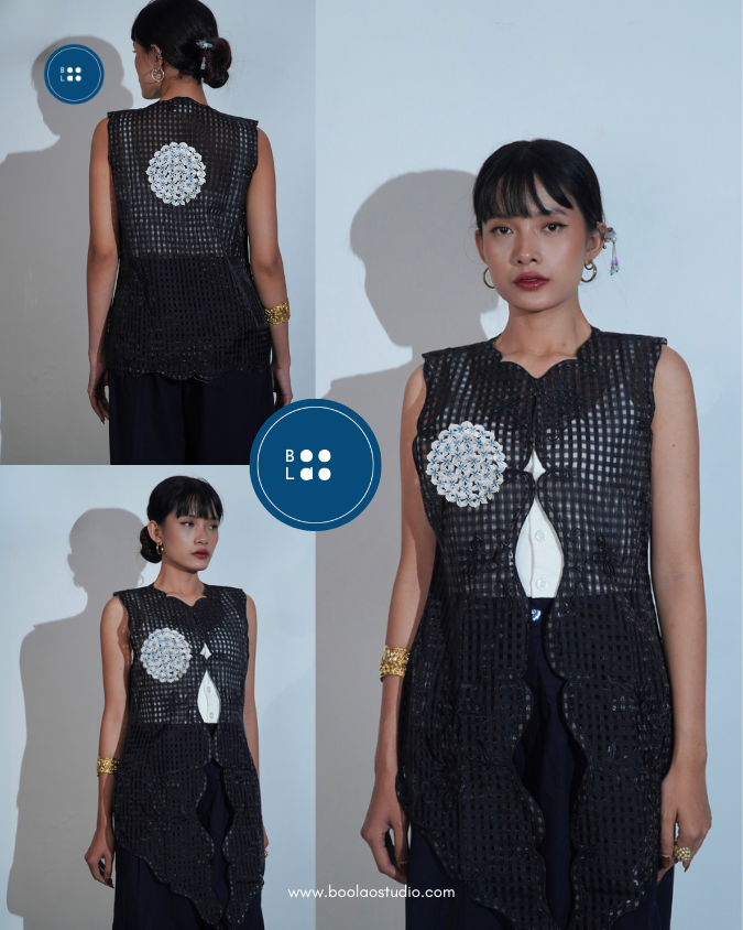 Djaline by Boolao Kebaya Vest Anggrek Borondong - Hitam