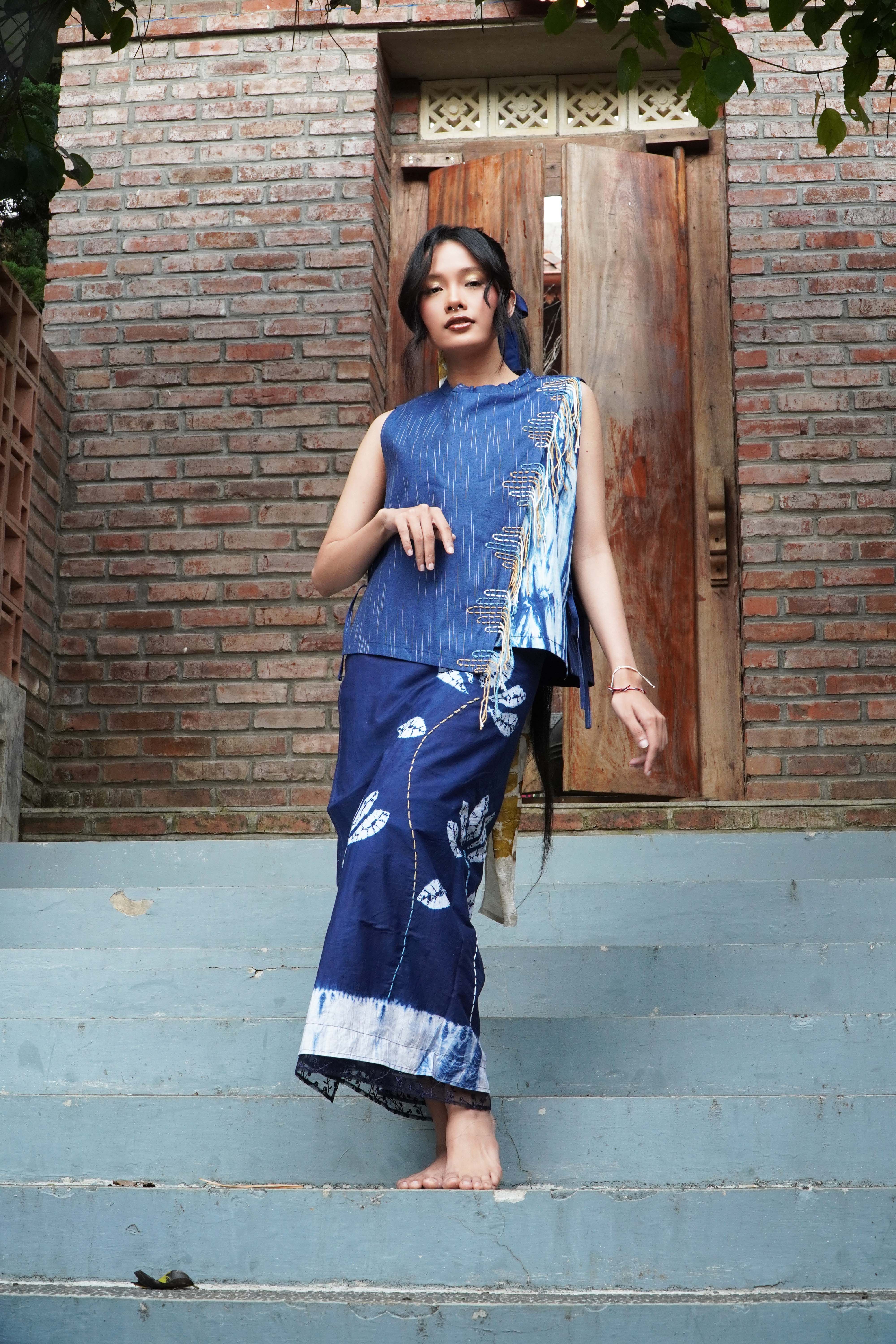 BOOLAO Asymetric Vest Shibori - Sashiko
